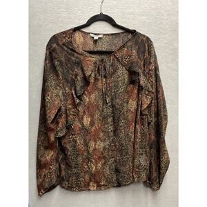 Peace & Pearls Woman’s Brown Geometric Blouse With Attatched Tank Top Size XL